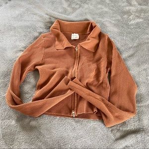 Brown cropped Polo with double zippers
